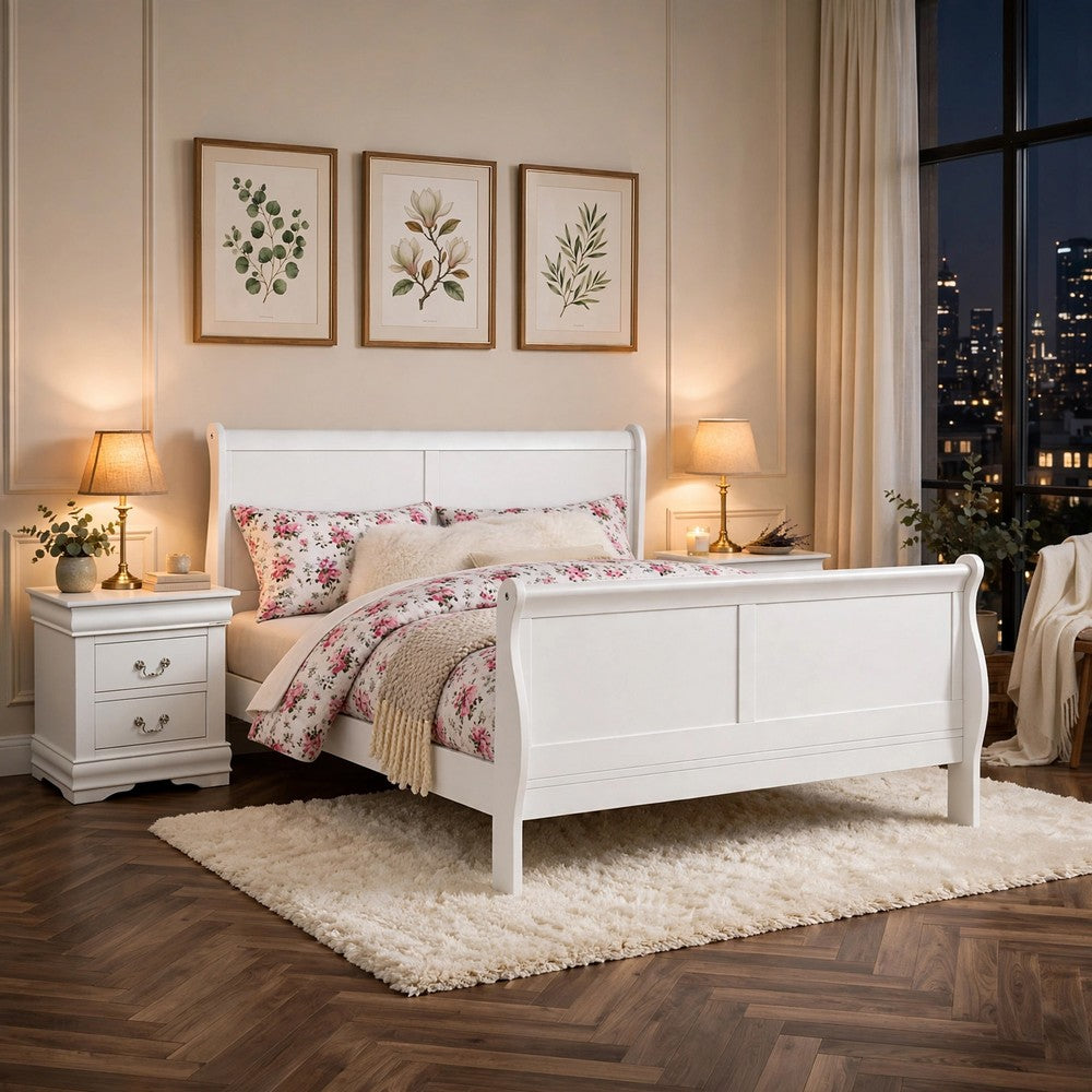 3pc King Bedroom Set, White, 2 Nightstands