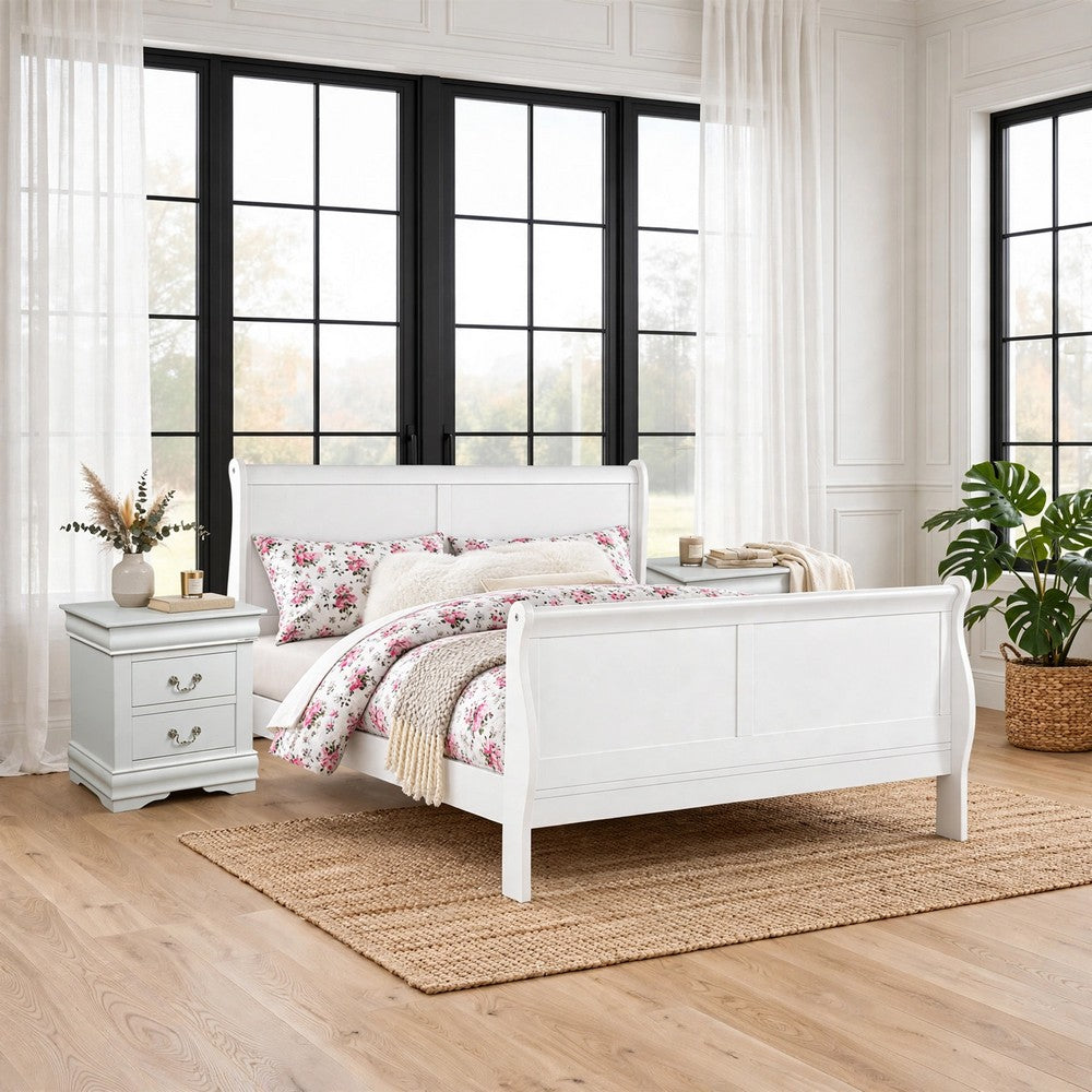 3pc King Bedroom Set, White, 2 Nightstands