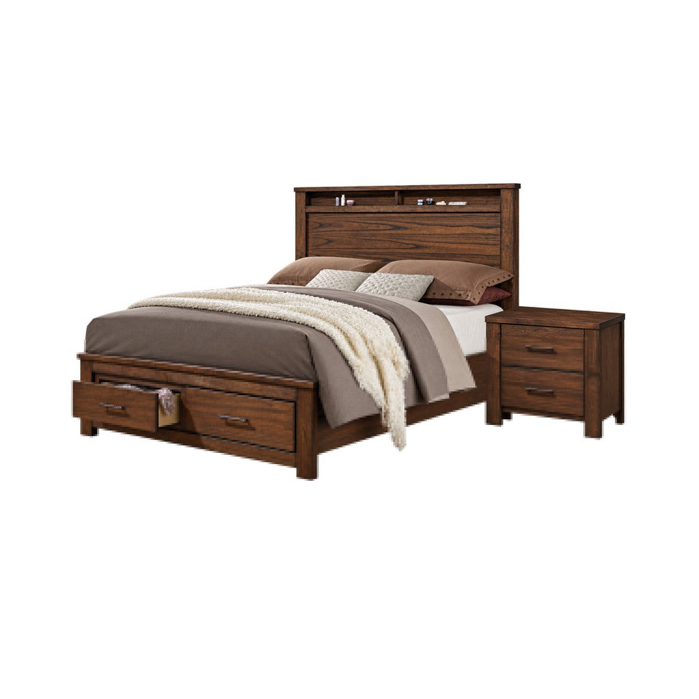 2pc King Bedroom Set, Storage Design, Brown, Nightstand