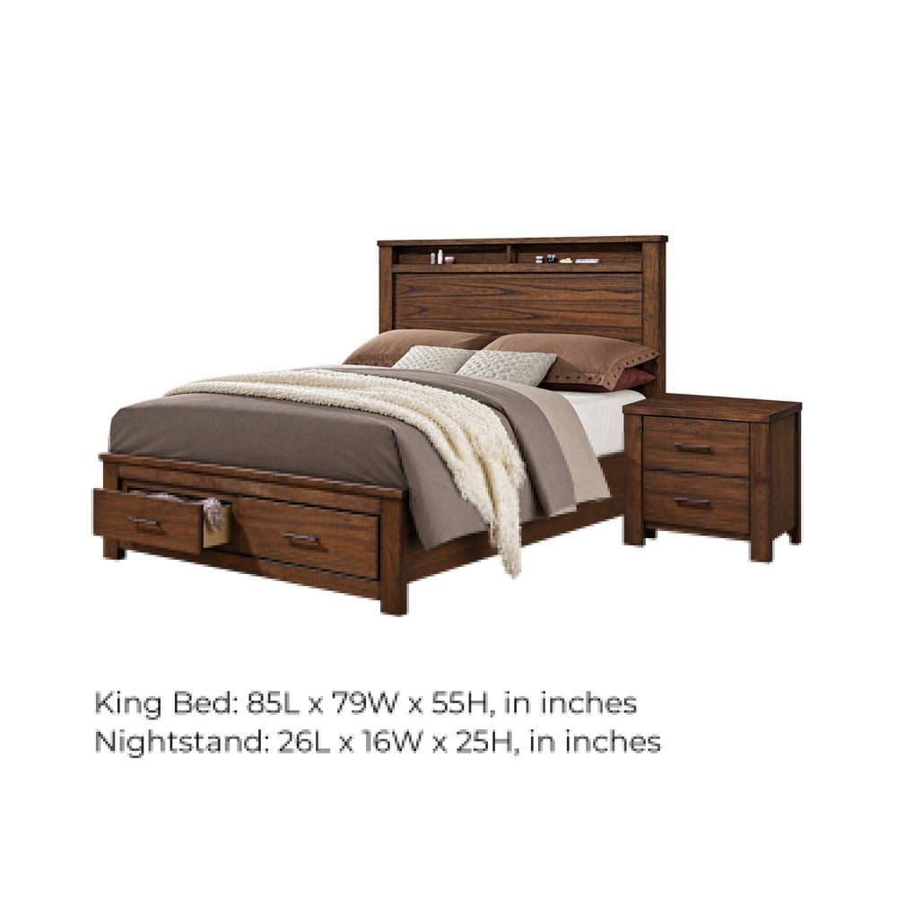 2pc King Bedroom Set, Storage Design, Brown, Nightstand
