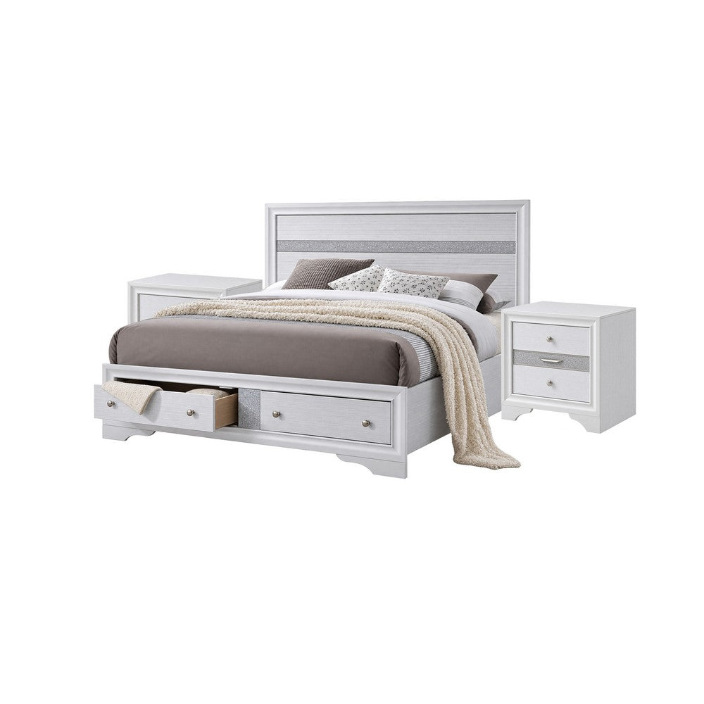 3pc King Bedroom Set, Storage White, 2 Nightstands
