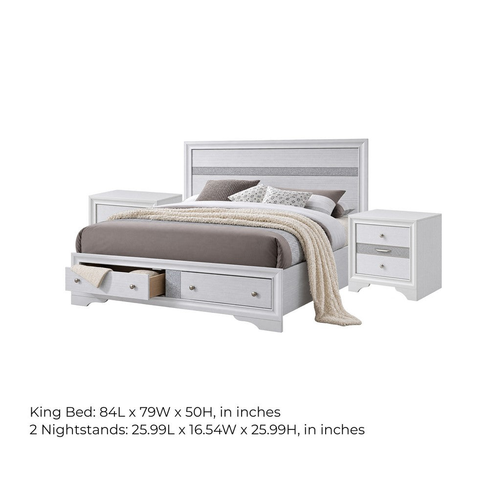 3pc King Bedroom Set, Storage White, 2 Nightstands
