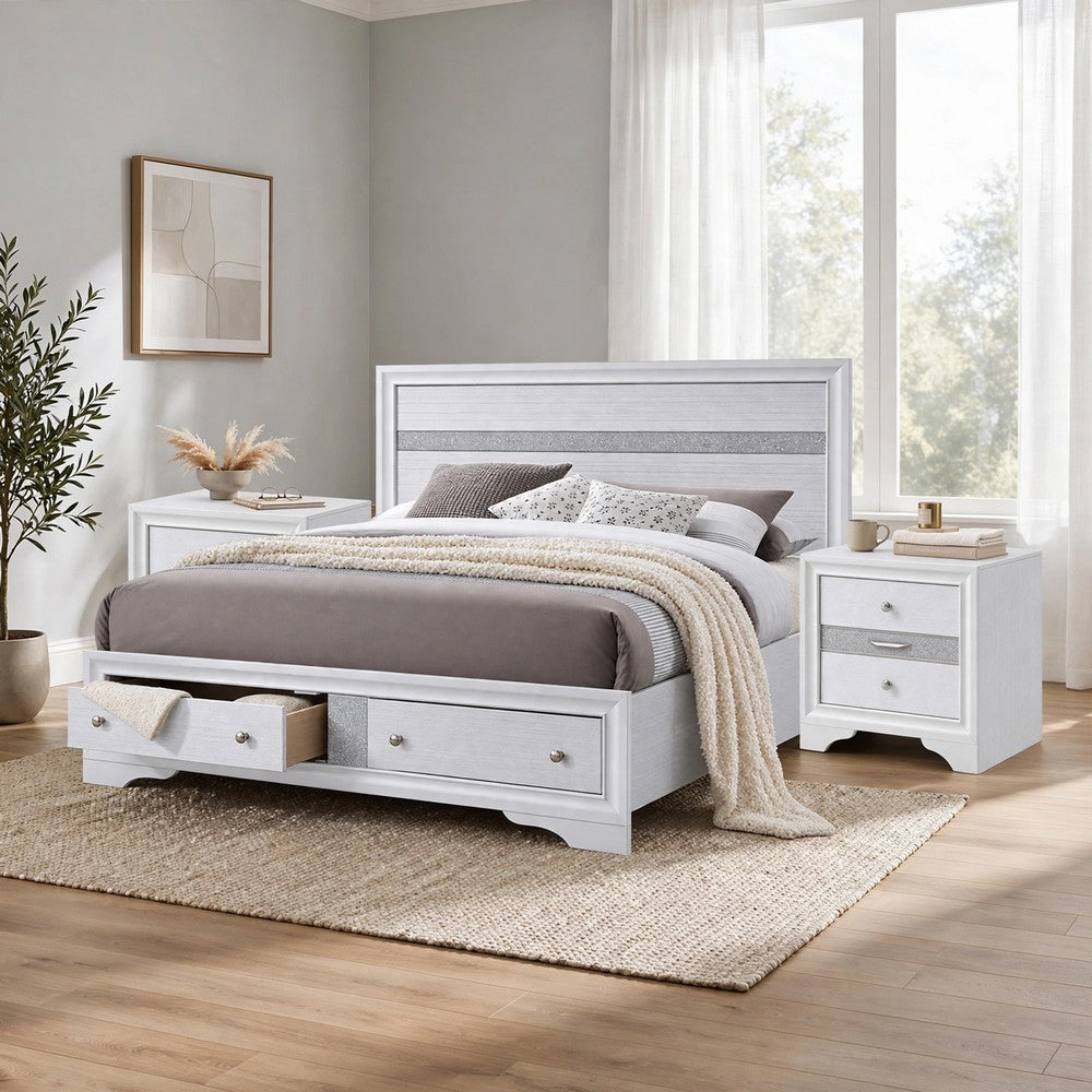 3pc King Bedroom Set, Storage White, 2 Nightstands