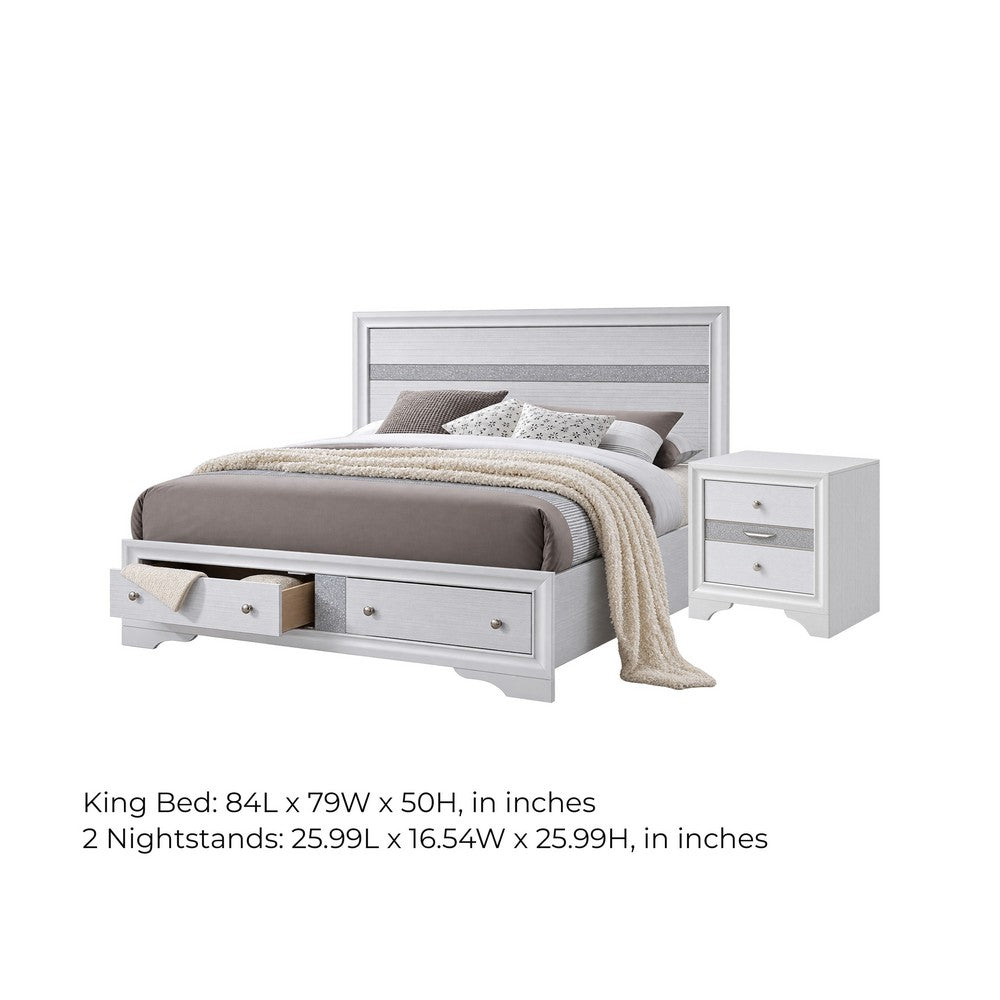 2pc King Bedroom Set, Storage White, Nightstand