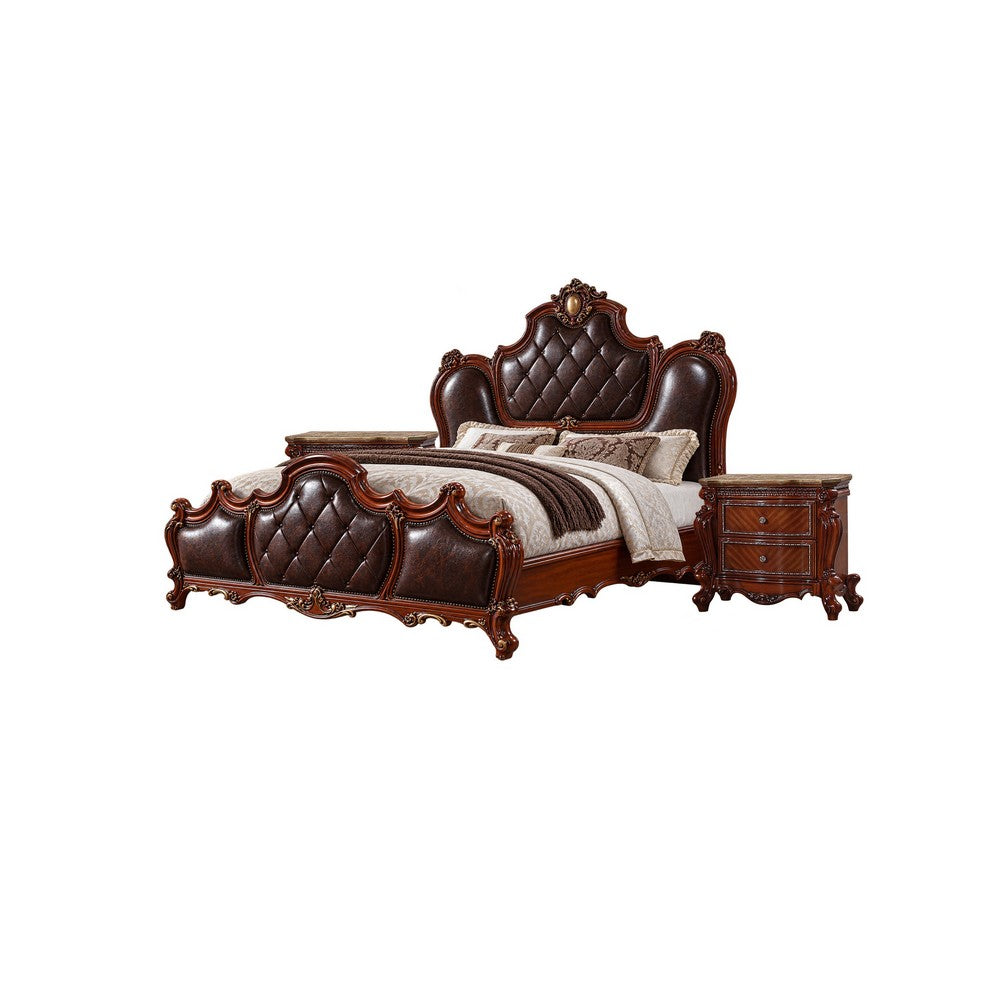 3pc Queen Bedroom Set, Brown, 2 Nightstands