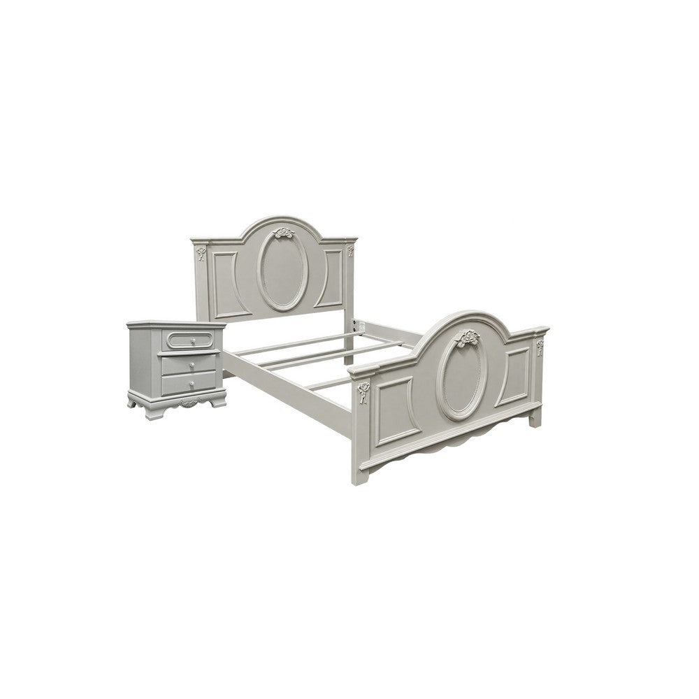 2pc Full Bedroom Set, Gray and Silver, Nightstand