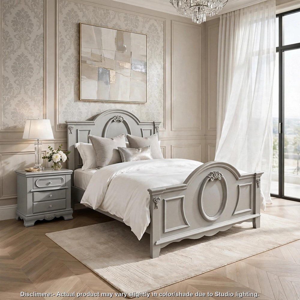 2pc Full Bedroom Set, Gray and Silver, Nightstand