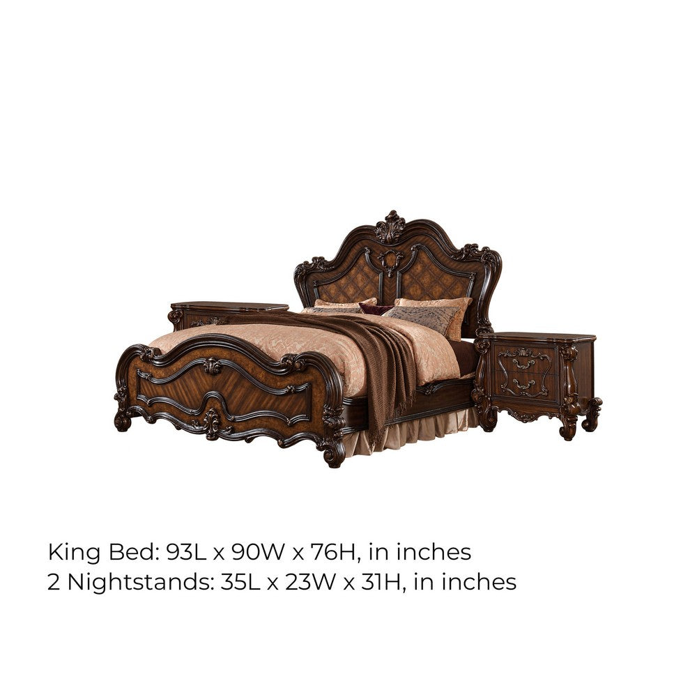3pc King Bedroom Set, Brown, 2 Nightstands