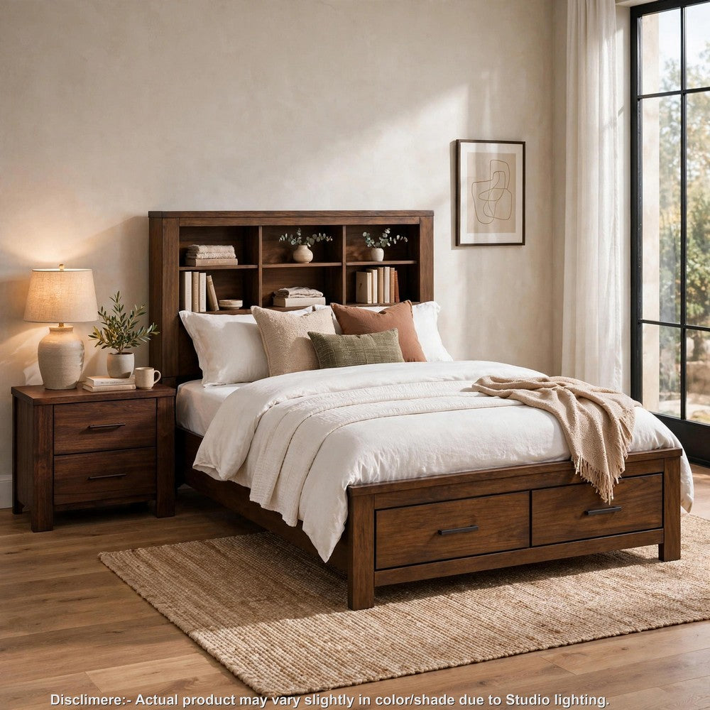 2pc Queen Bedroom Set, Storage Design, Brown, Nightstand