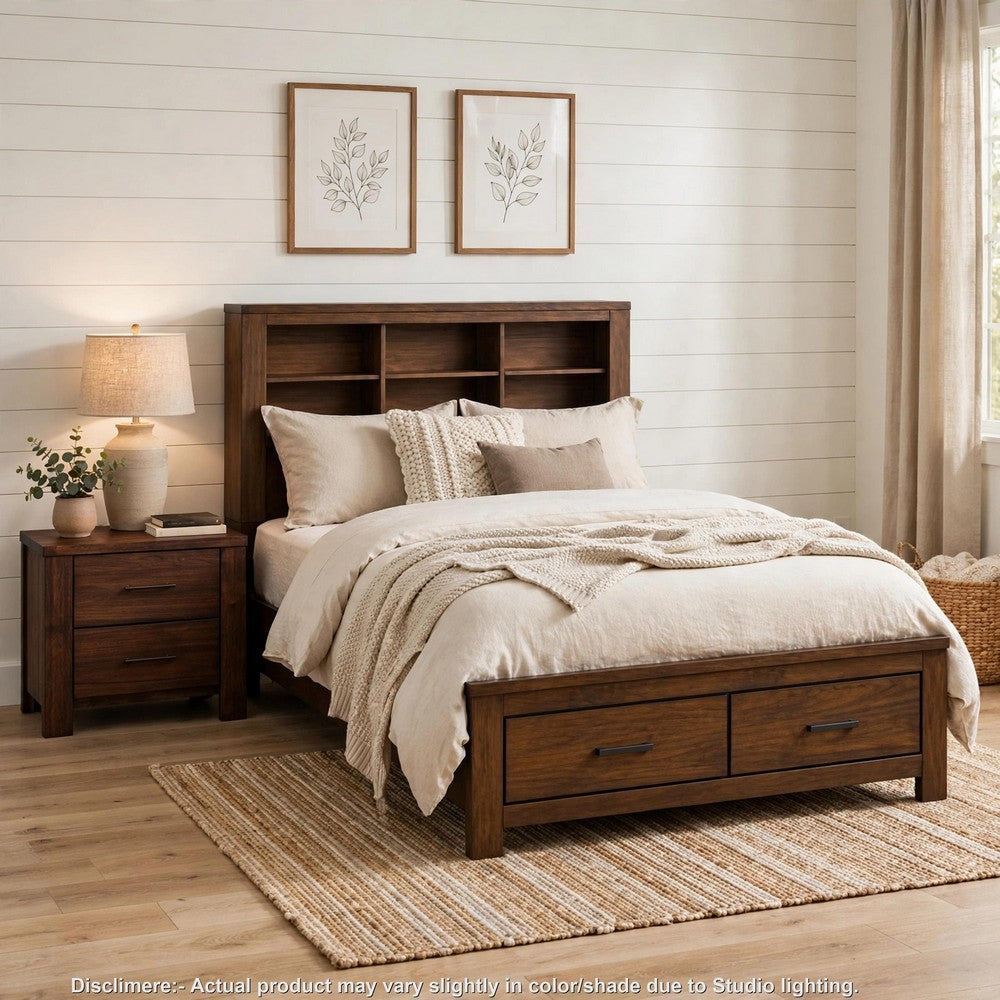 2pc Queen Bedroom Set, Storage Design, Brown, Nightstand