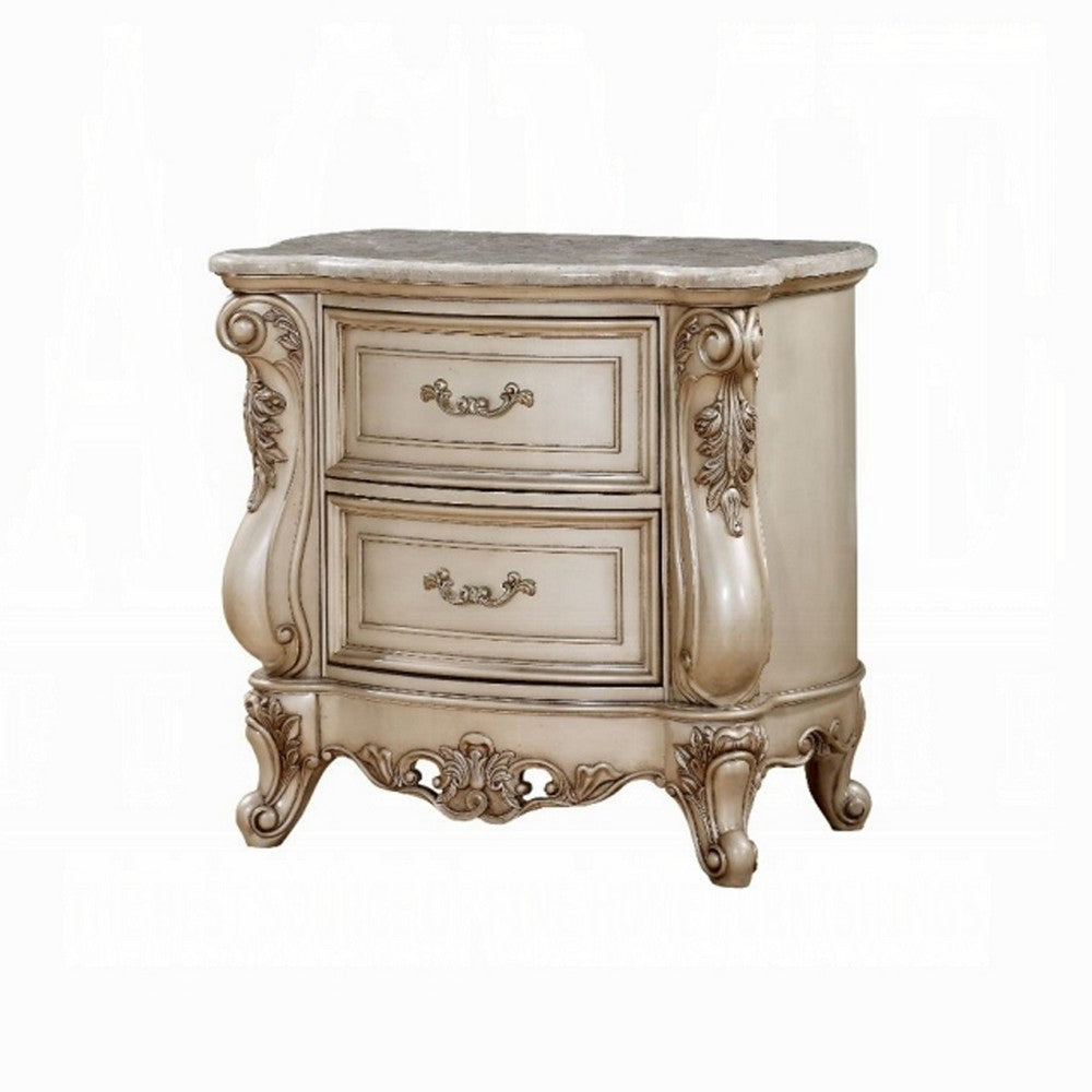 2pc King Bedroom Set, Upholstered Design, Gold and White, Nightstand