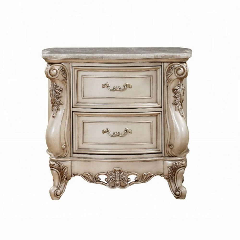 2pc King Bedroom Set, Upholstered Design, Gold and White, Nightstand