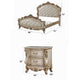 2pc King Bedroom Set, Upholstered Design, Gold and White, Nightstand