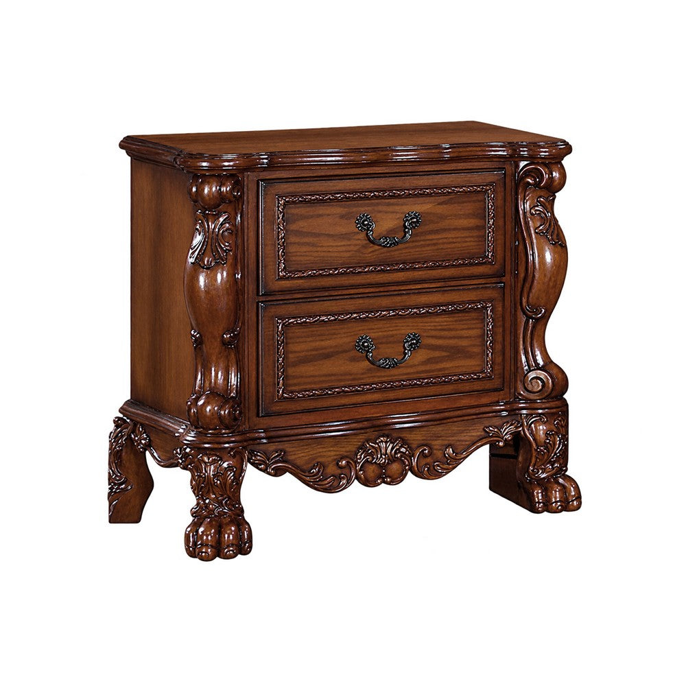 3pc Queen Bedroom Set, Sleigh Design, Black and Brown, 2 Nightstands