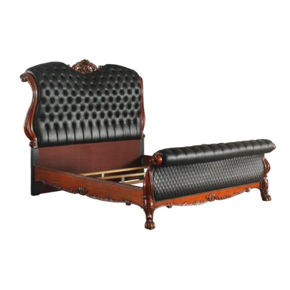 2pc Queen Bedroom Set, Sleigh Design, Black and Brown, Nightstand
