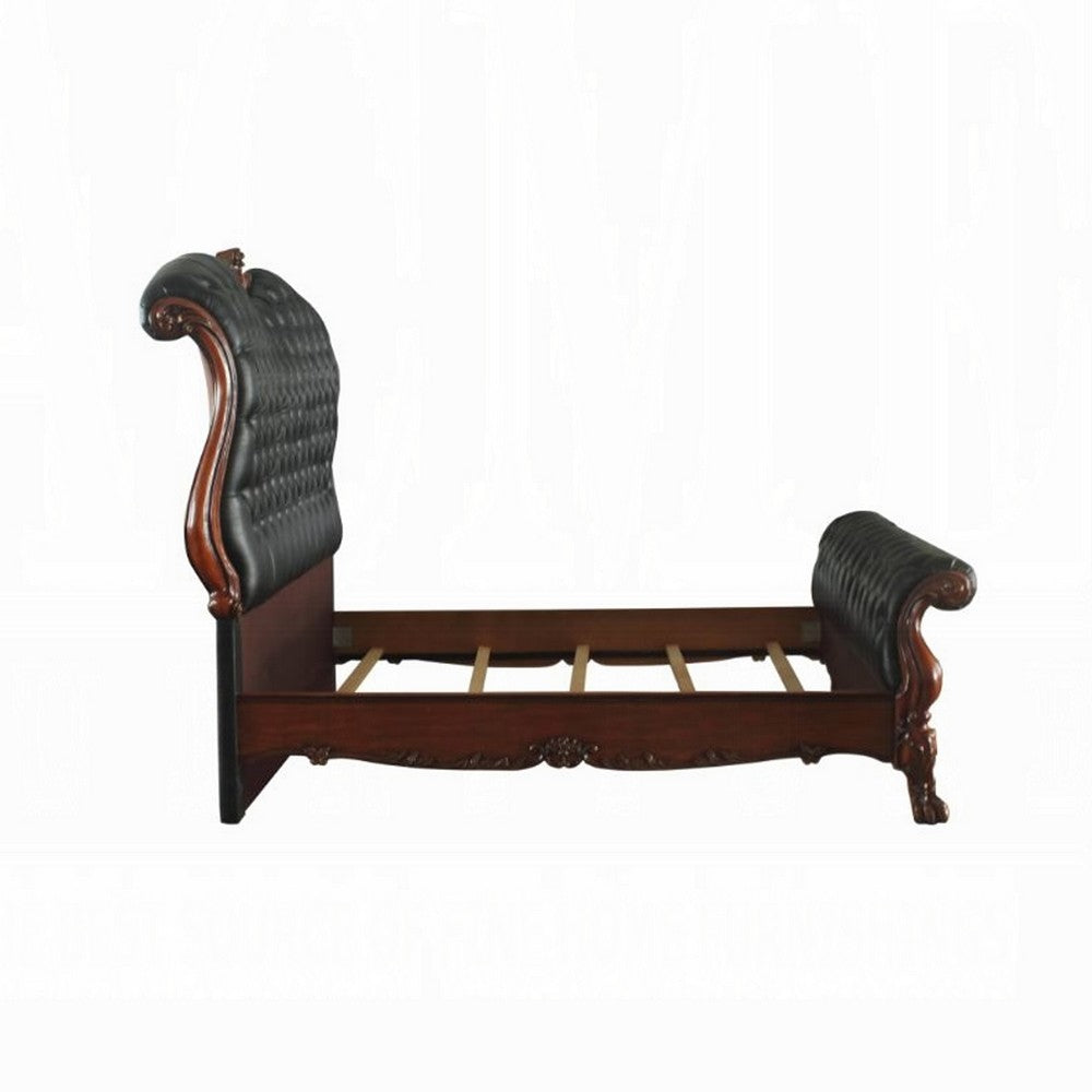 2pc Queen Bedroom Set, Sleigh Design, Black and Brown, Nightstand
