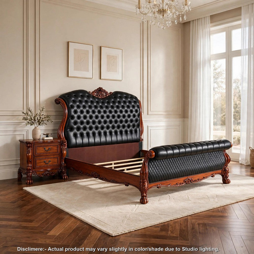 2pc Queen Bedroom Set, Sleigh Design, Black and Brown, Nightstand