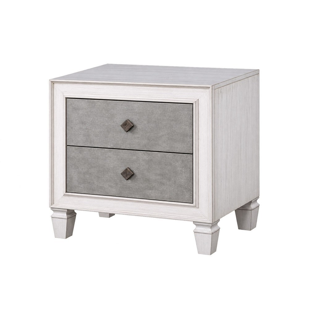 2pc King Bedroom Set, Upholstered Design, Gray and White, Nightstand
