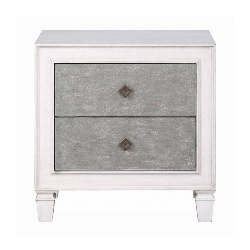2pc King Bedroom Set, Upholstered Design, Gray and White, Nightstand