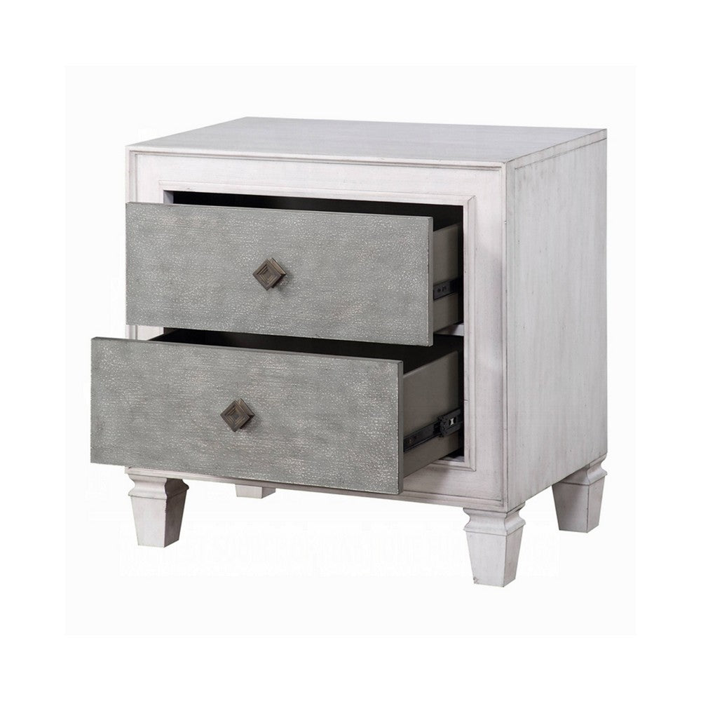 2pc King Bedroom Set, Upholstered Design, Gray and White, Nightstand