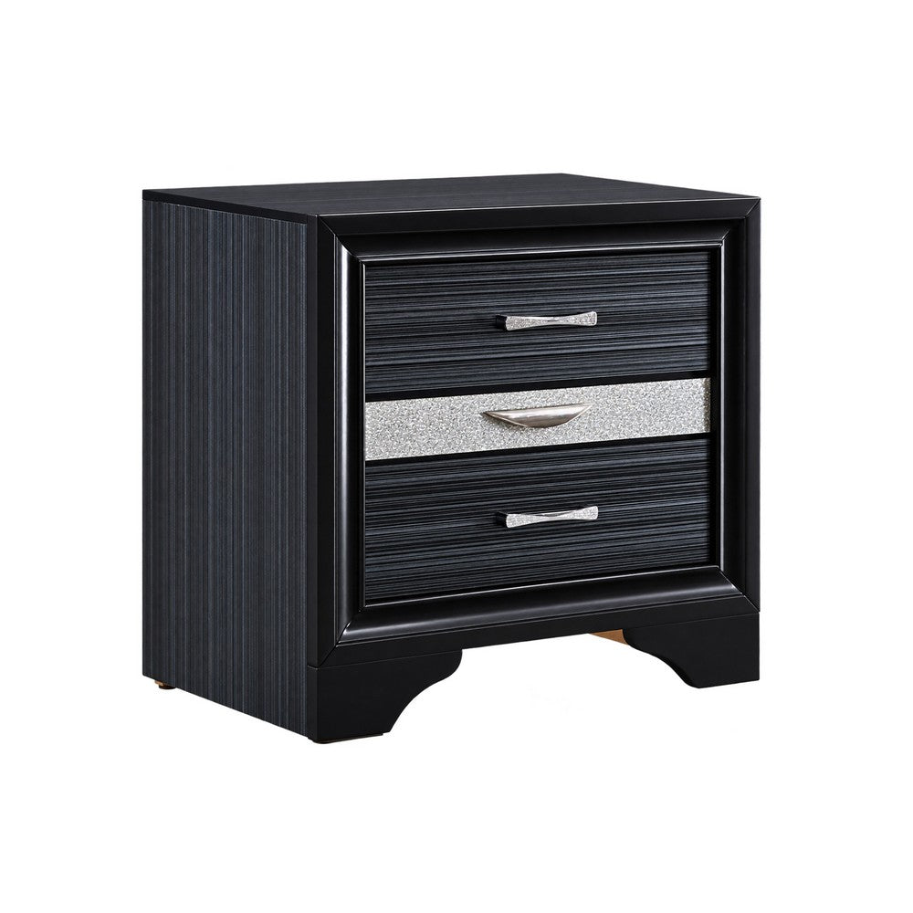 2pc Queen Bedroom Set, Storage Black, Gray, and Silver, Nightstand