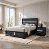 2pc Queen Bedroom Set, Storage Black, Gray, and Silver, Nightstand