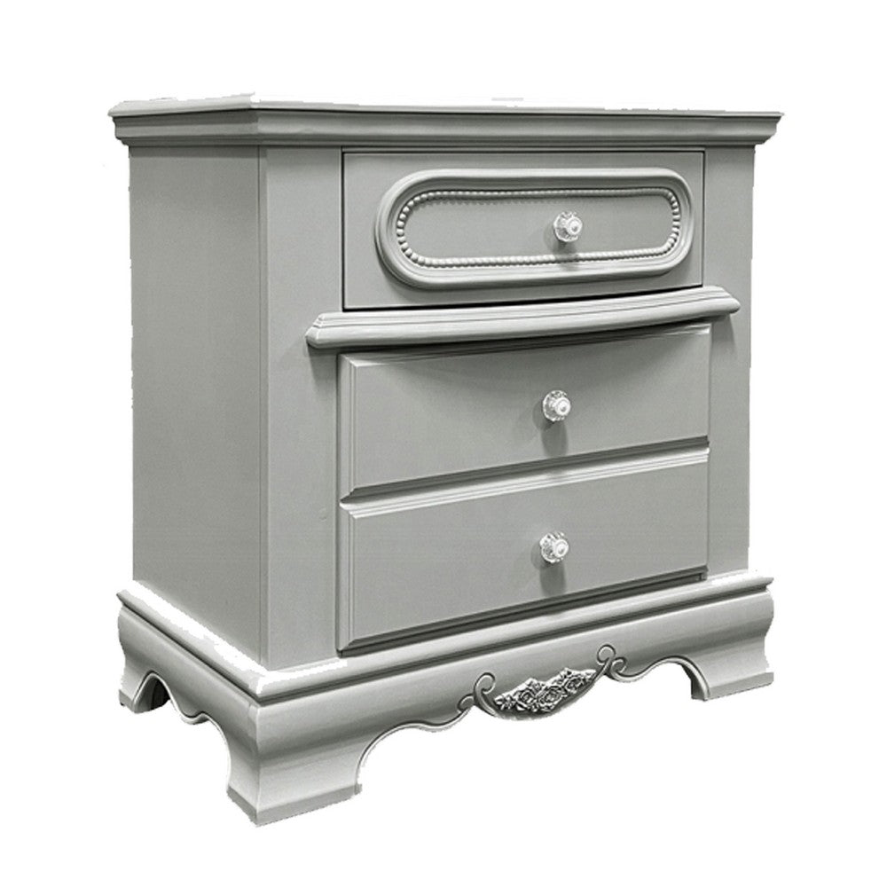 3pc Full Bedroom Set, Gray and Silver, Nightstand and Dresser