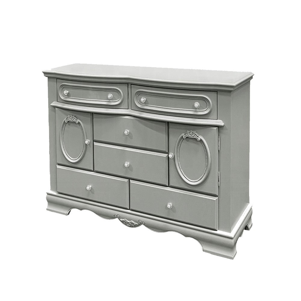 3pc Full Bedroom Set, Gray and Silver, Nightstand and Dresser