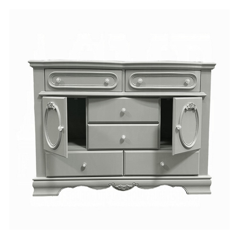 3pc Full Bedroom Set, Gray and Silver, Nightstand and Dresser
