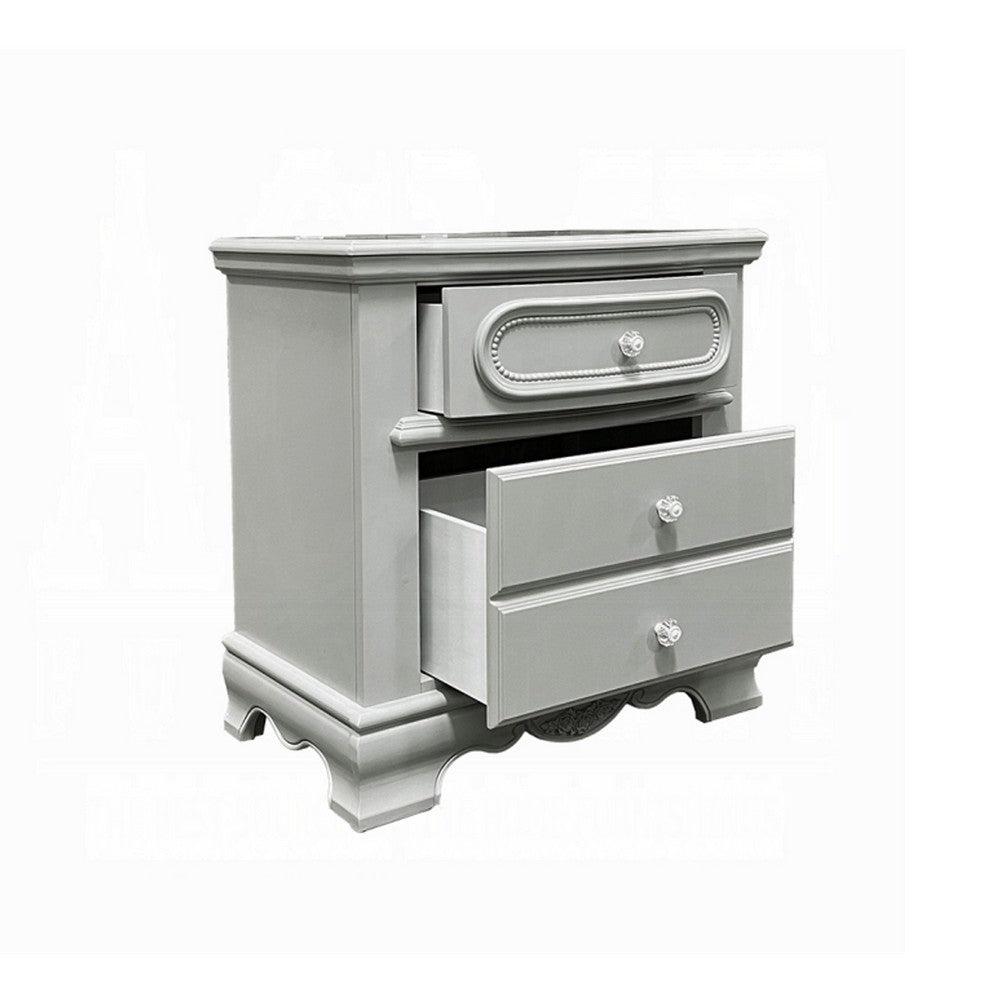 3pc Full Bedroom Set, Gray and Silver, Nightstand and Dresser
