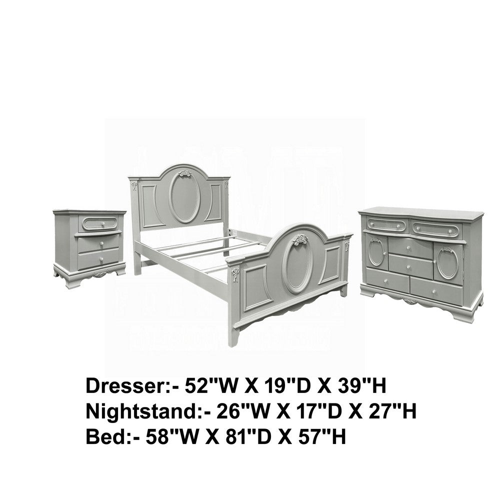 3pc Full Bedroom Set, Gray and Silver, Nightstand and Dresser