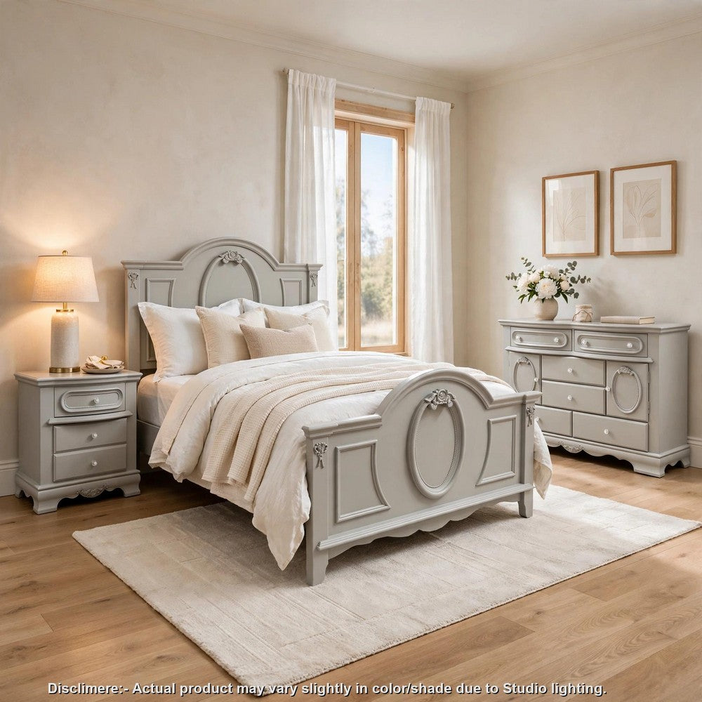 3pc Full Bedroom Set, Gray and Silver, Nightstand and Dresser