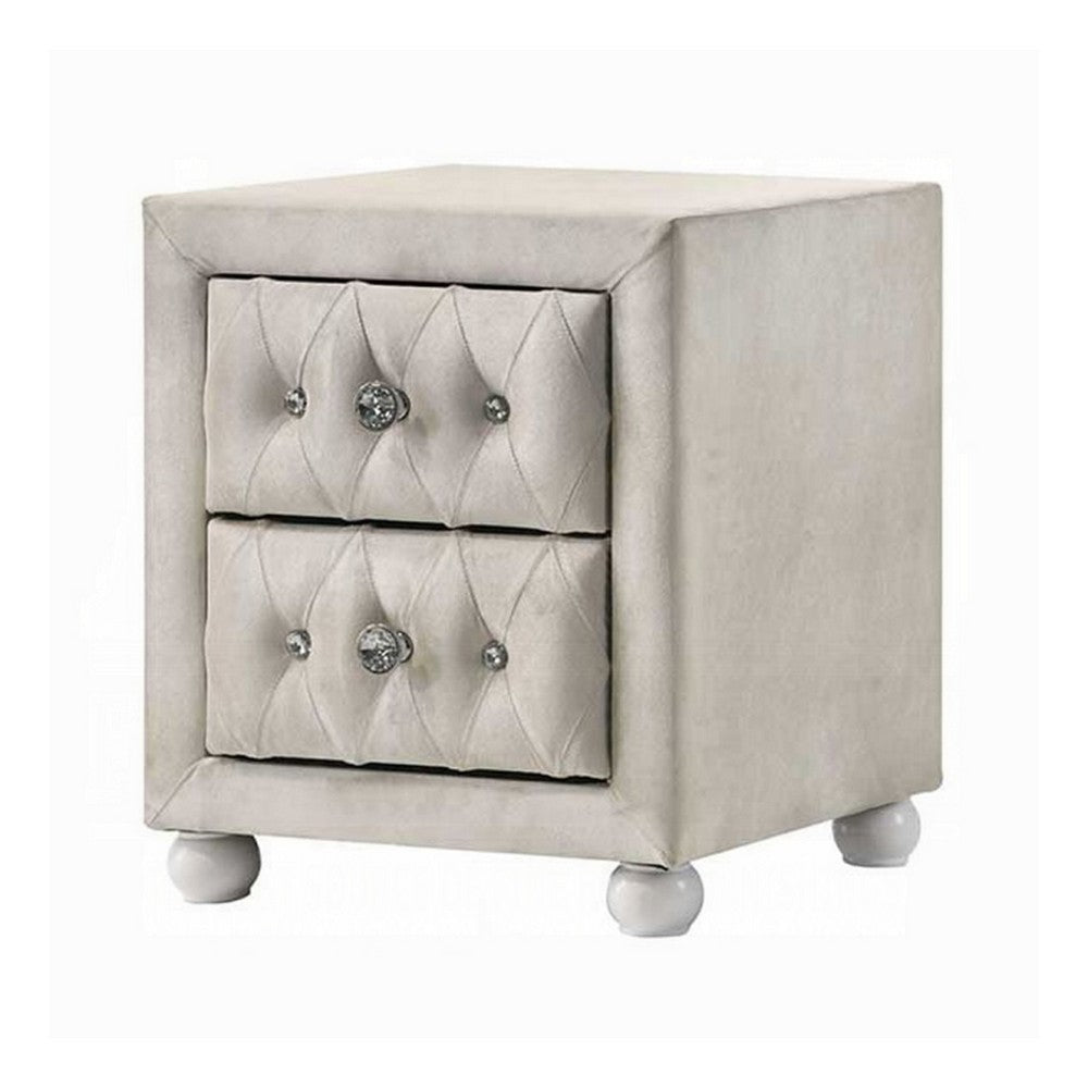 2pc Full Bedroom Set, Upholstered Storage Design, Beige, Nightstand