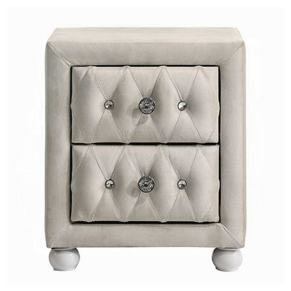 2pc Full Bedroom Set, Upholstered Storage Design, Beige, Nightstand