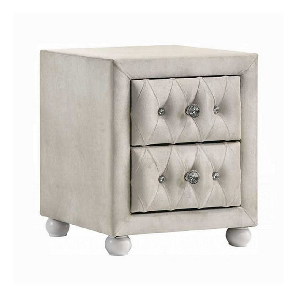 2pc Full Bedroom Set, Upholstered Storage Design, Beige, Nightstand