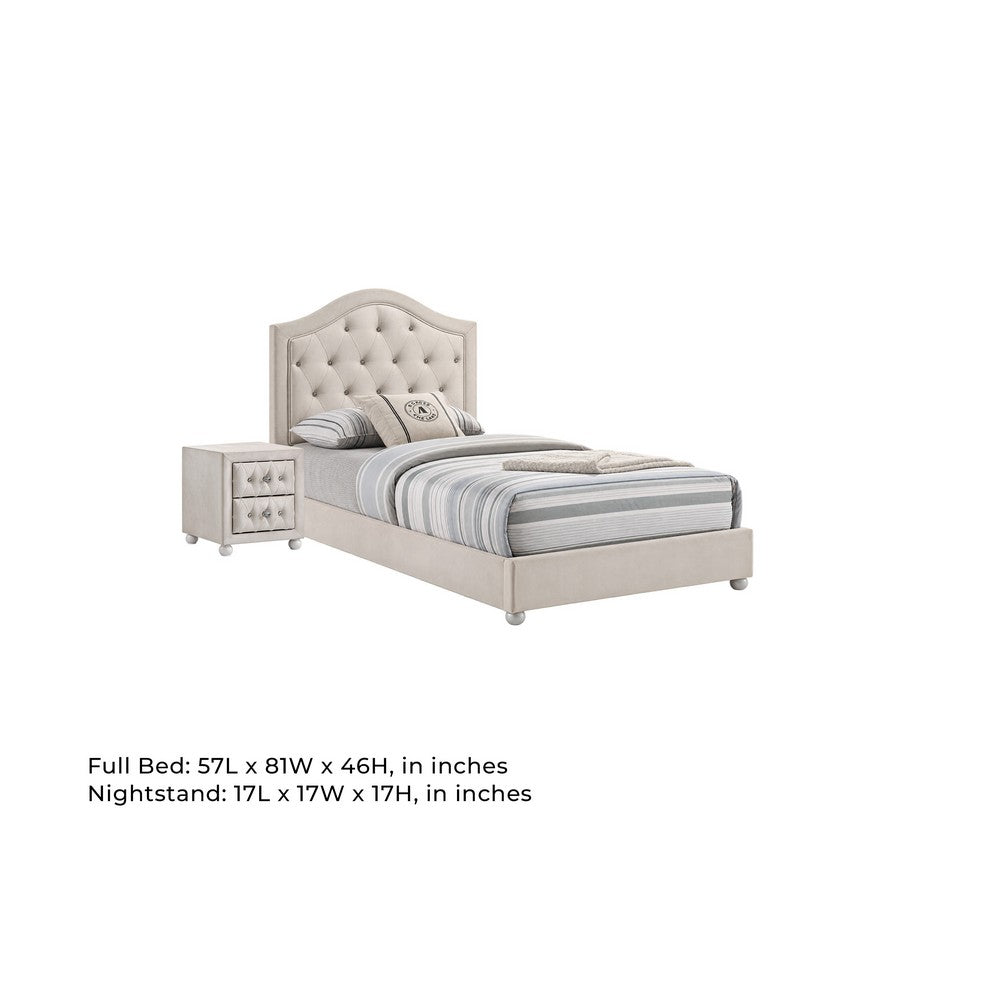 2pc Full Bedroom Set, Upholstered Storage Design, Beige, Nightstand