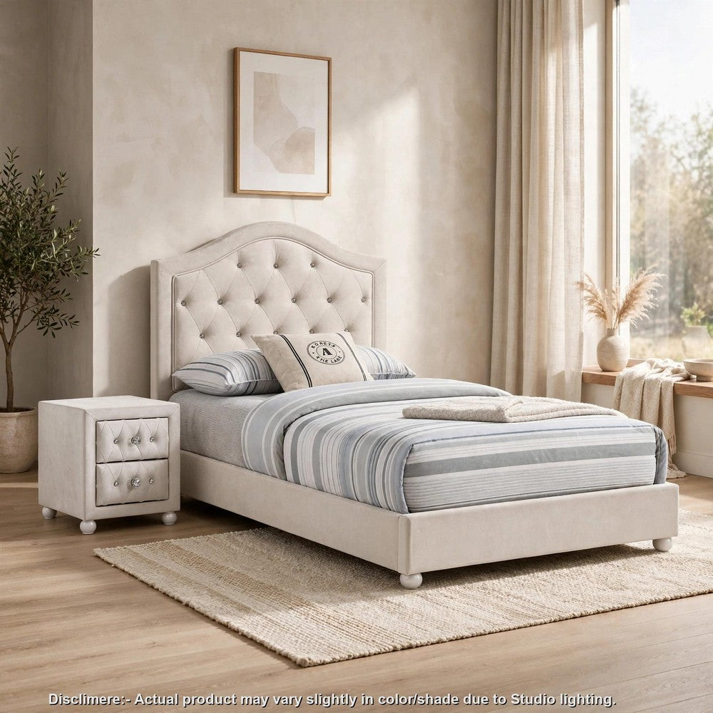 2pc Full Bedroom Set, Upholstered Storage Design, Beige, Nightstand