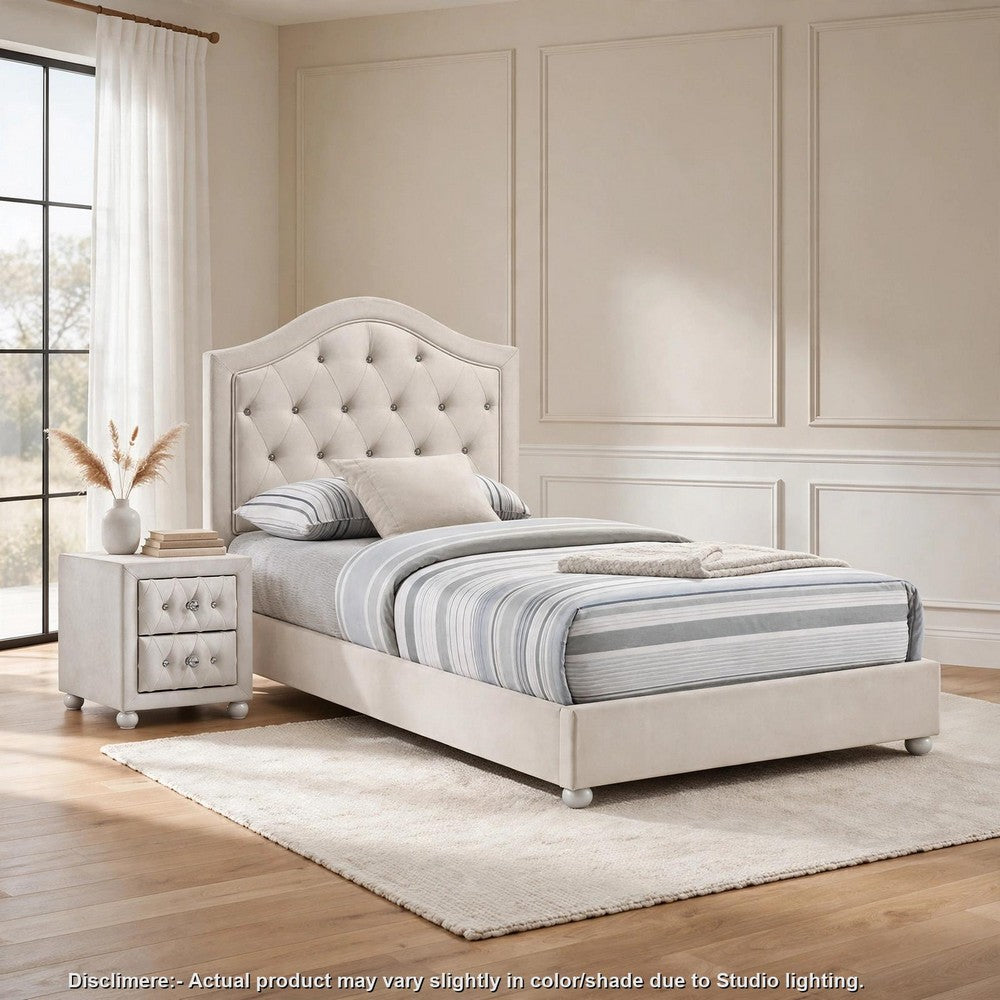 2pc Full Bedroom Set, Upholstered Storage Design, Beige, Nightstand