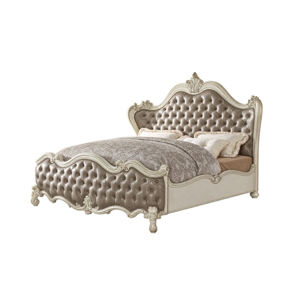 2pc King Bedroom Set | Upholstered Design | Gray & White | Nightst&