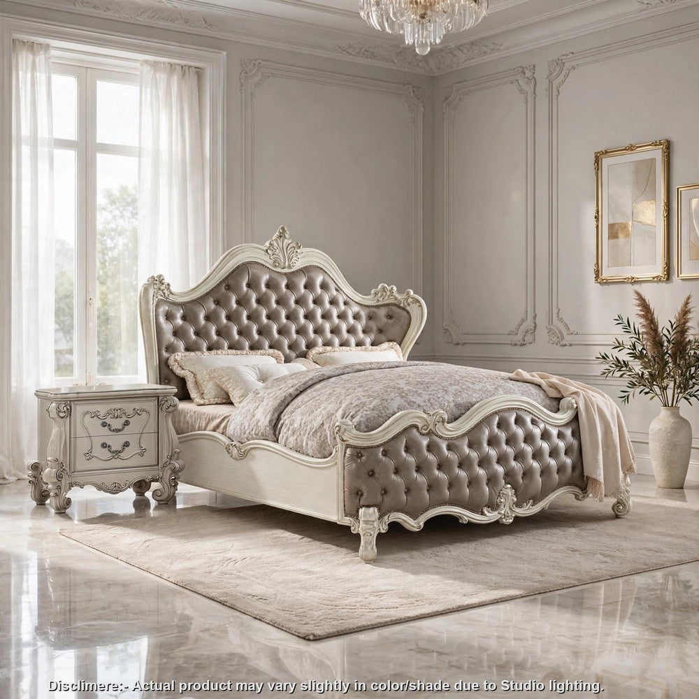 2pc King Bedroom Set | Upholstered Design | Gray & White | Nightst&