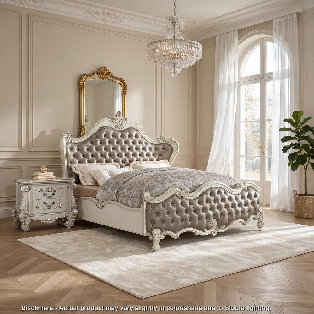 2pc King Bedroom Set | Upholstered Design | Gray & White | Nightst&
