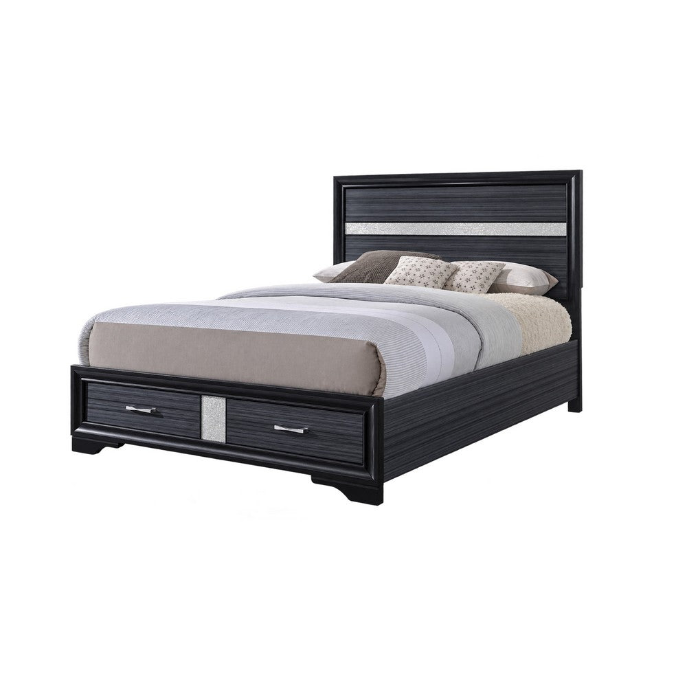 3pc King Bedroom Set, Storage Black and Silver, 2 Nightstands