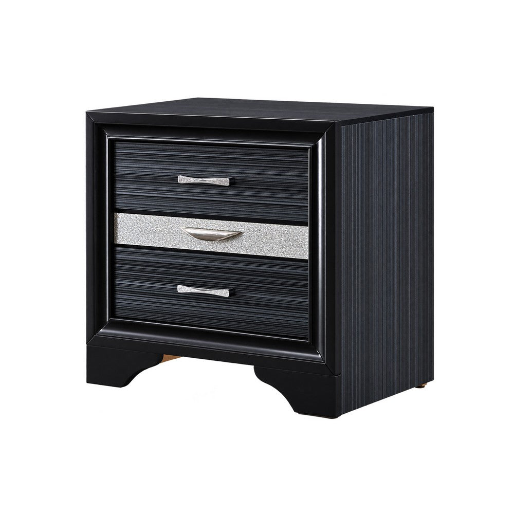 3pc King Bedroom Set, Storage Black and Silver, 2 Nightstands