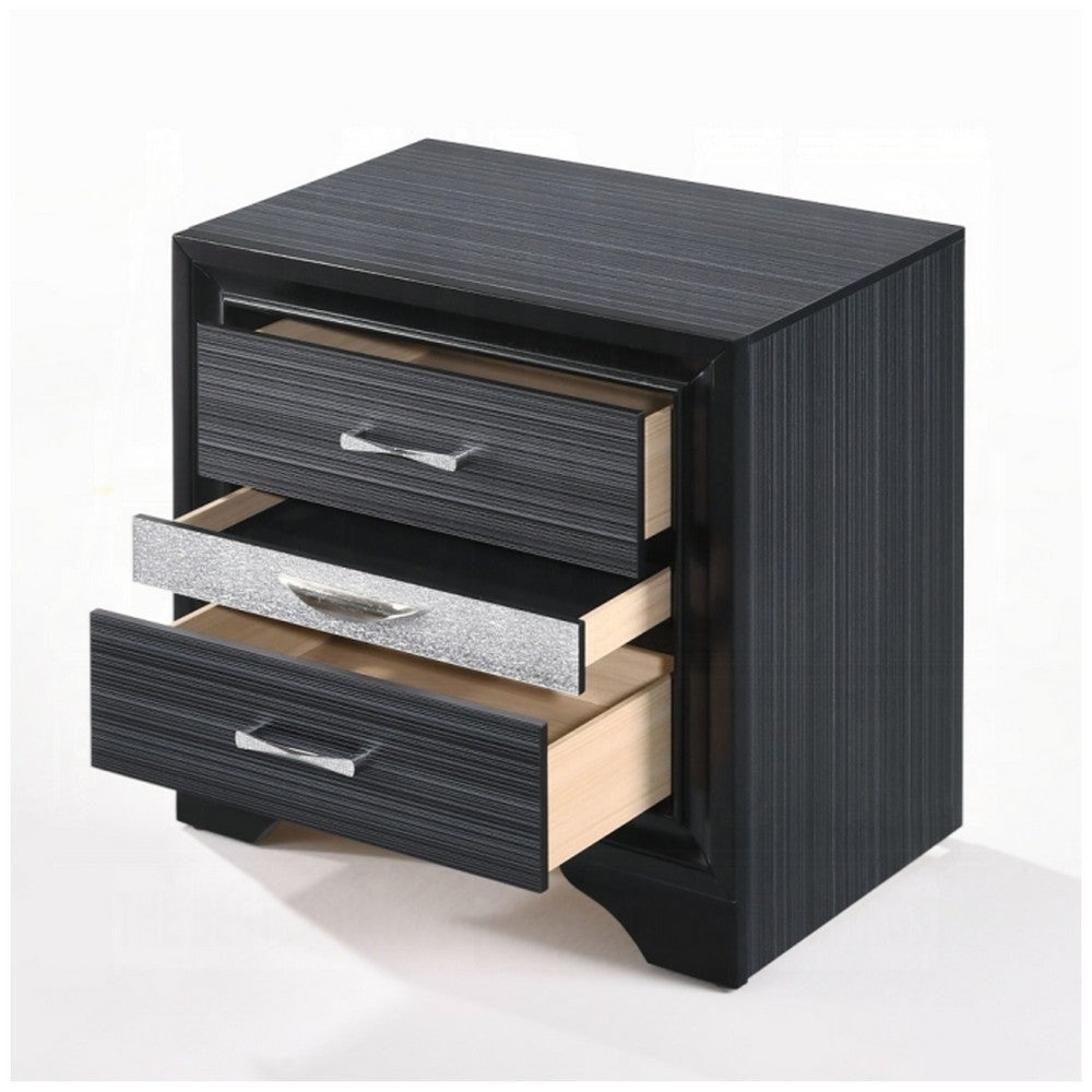3pc King Bedroom Set, Storage Black and Silver, 2 Nightstands