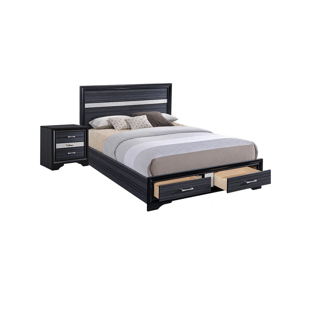 2pc King Bedroom Set, Storage Black and Silver, Nightstand