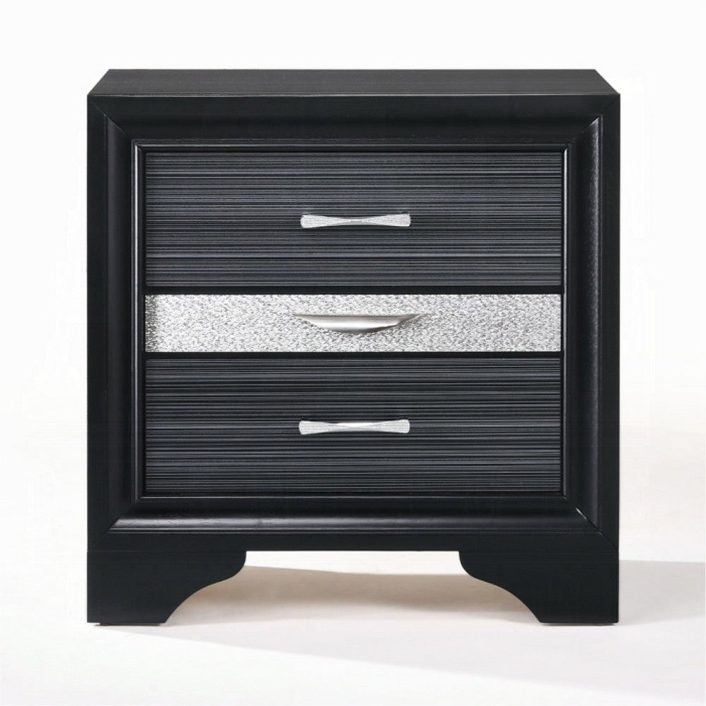 2pc King Bedroom Set, Storage Black and Silver, Nightstand