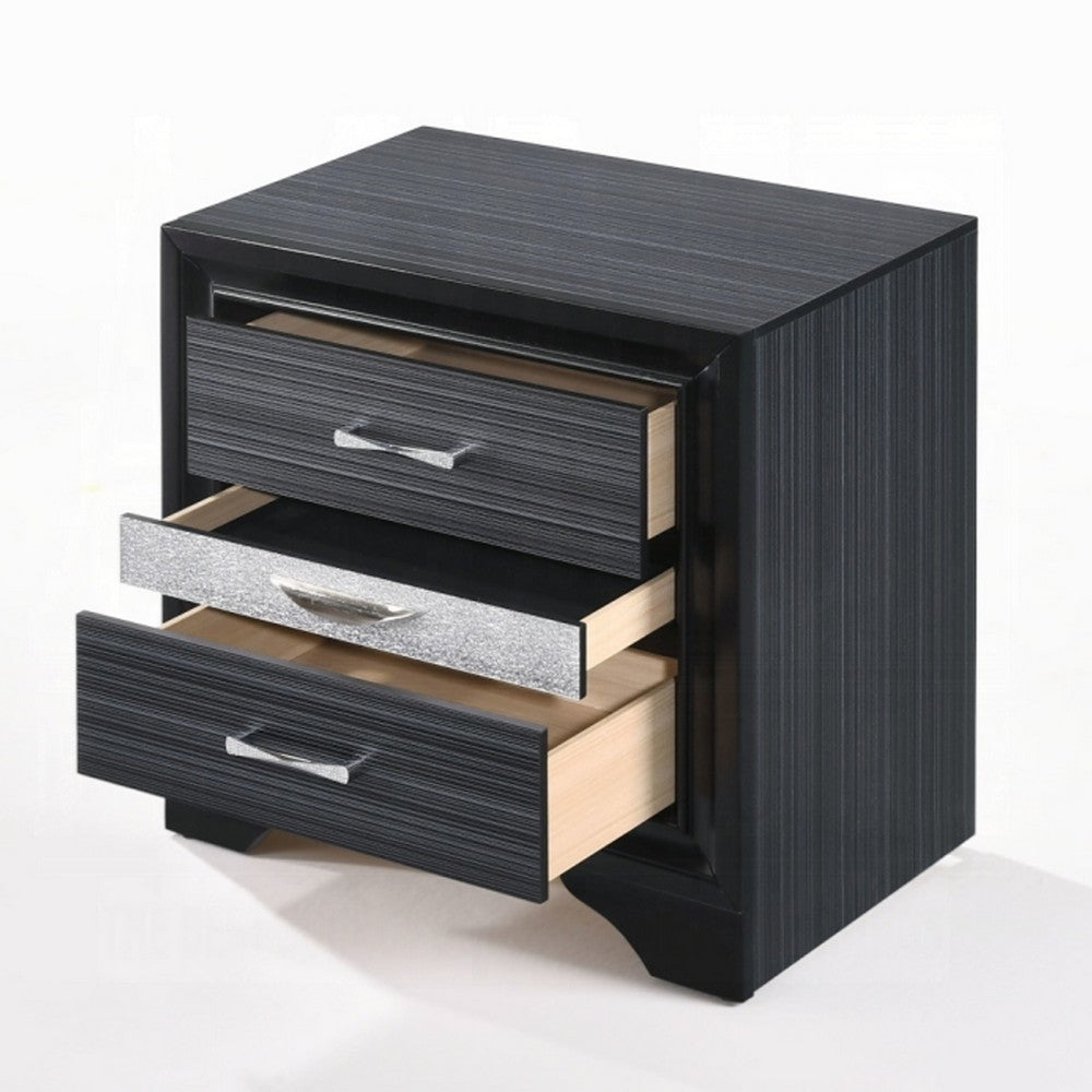 2pc King Bedroom Set, Storage Black and Silver, Nightstand