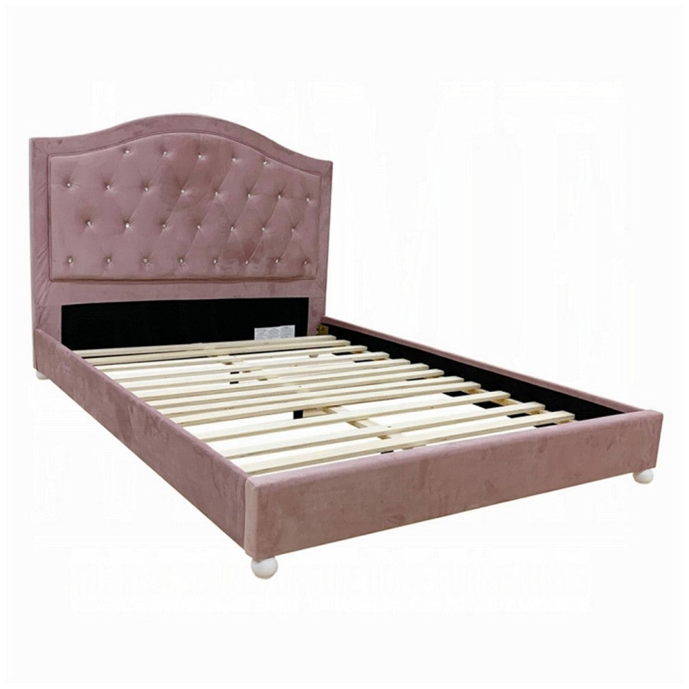 2pc Full Bedroom Set, Upholstered Design, Pink and White, Nightstand