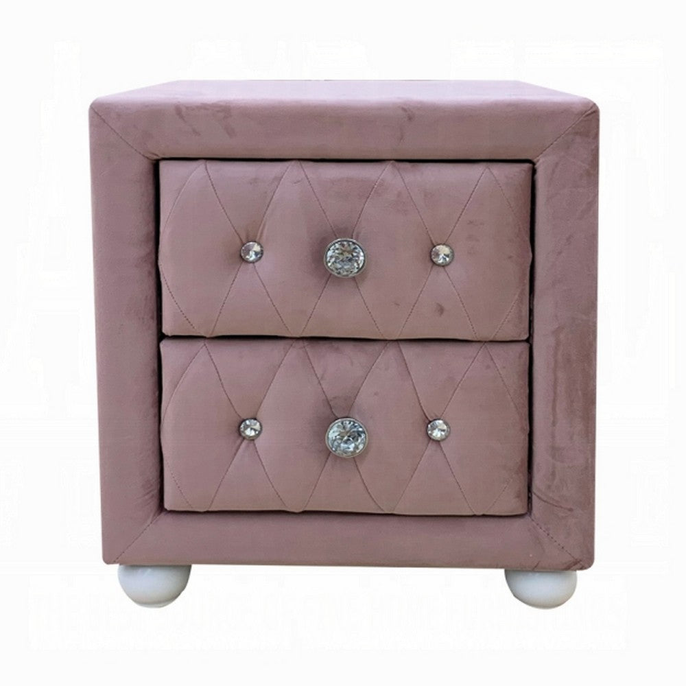 2pc Full Bedroom Set, Upholstered Design, Pink and White, Nightstand