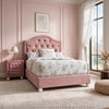 2pc Full Bedroom Set, Upholstered Design, Pink and White, Nightstand